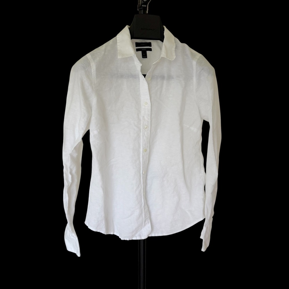 J.Crew Perfect Shirt White Linen Cotton Blend Button Down Long Sleeve E8476 Sz 6